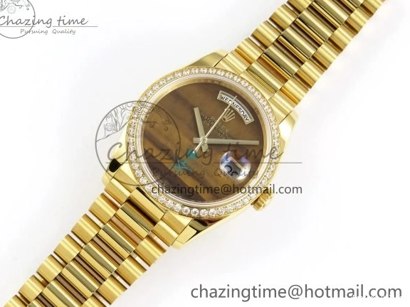 0420 WaterResistant Day Date 36 YG RAF 1:1 Best Edition Brown Oman Dial Diamonds Bezel on YG Bracelet A 1518